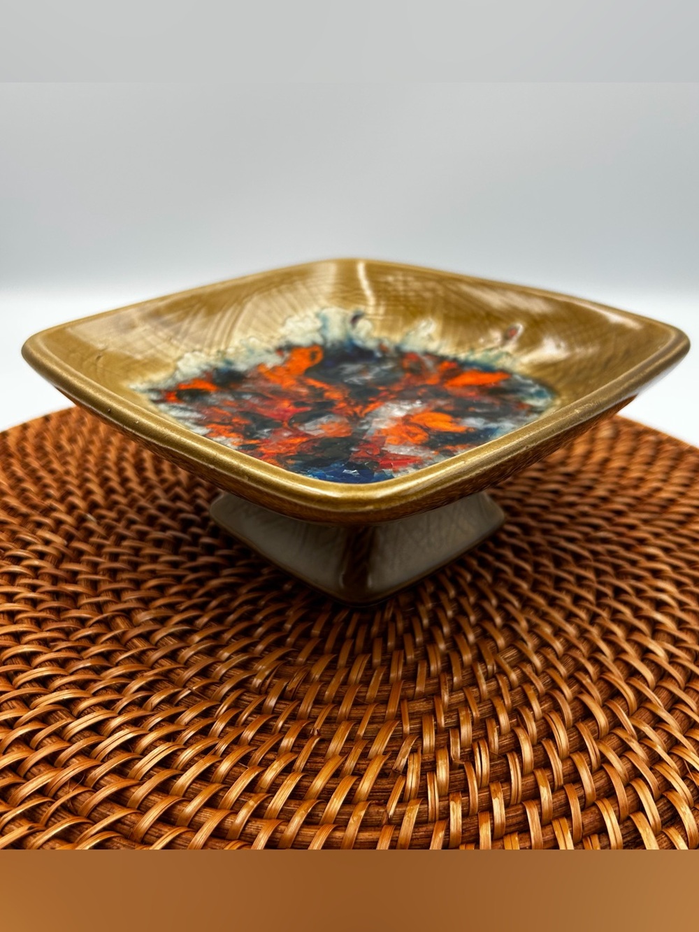 VTG MCM 1960s Tilso Handpainted Ceramic and Acrylic Footed Decorative Dish Swirl